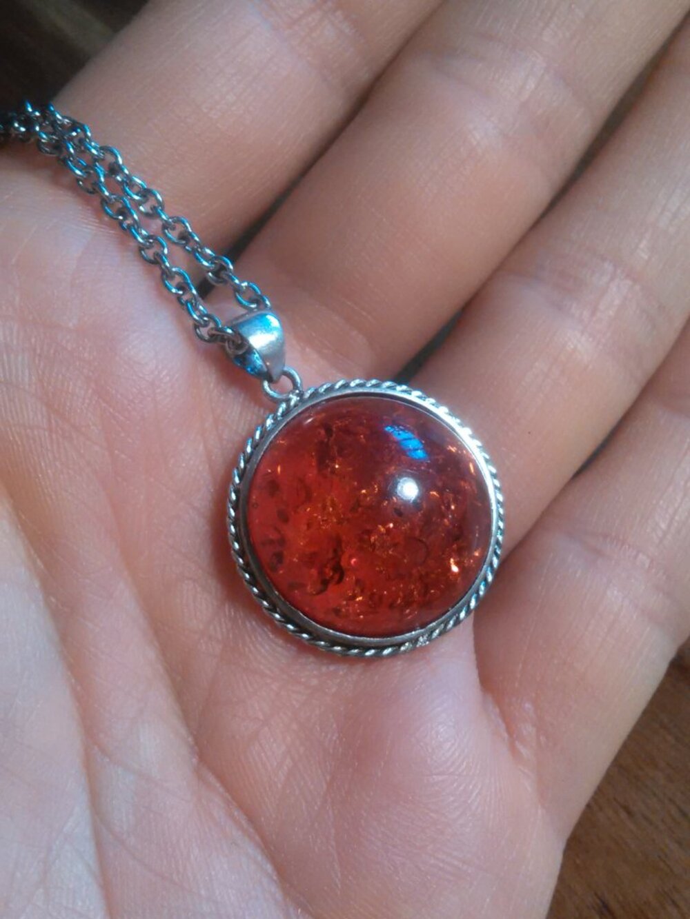 Simulated Amber Round Pendant Necklace (20 Inch)